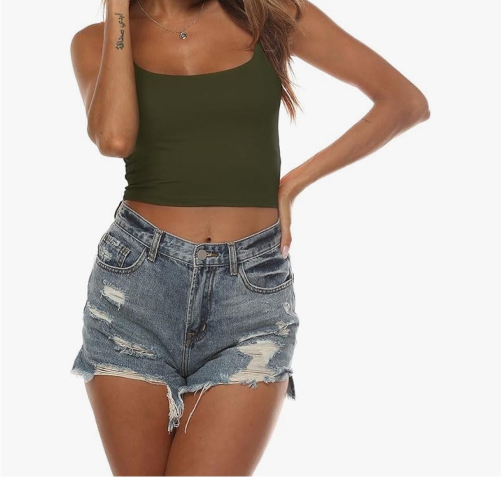 2 Piece Women's Basic Solid Cami Spaghetti Double Layer Crop Tank Top NWT Size L - Picture 3 of 5